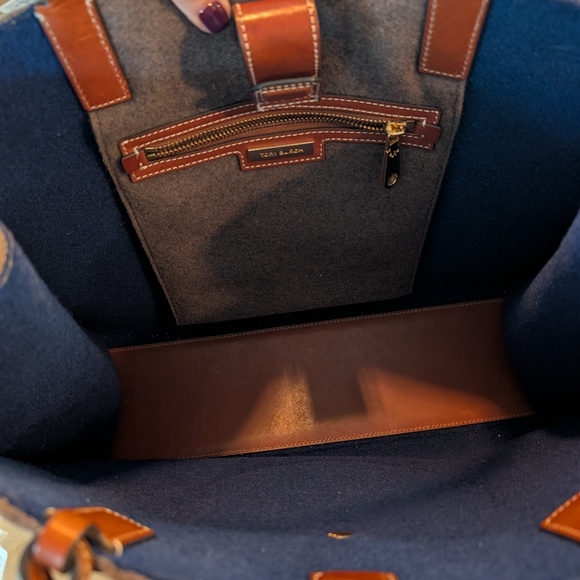 Tory Burch Gray Wool/Felt And Tan Leather Ella Tote Bag - Picture 4 of 8